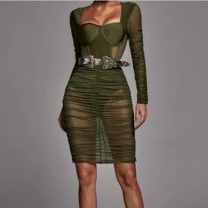 Bella Barnette Body Con Mesh Dress With Belt - NWT Medium